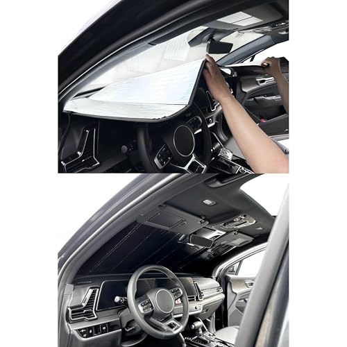 Custom Fit Windshield Foldable Lightweight Sunshade for 2007-2017 Jeep Wrangler SUV (w/Rearview Mirror on Windshield- NO Sensor)- Made in USA