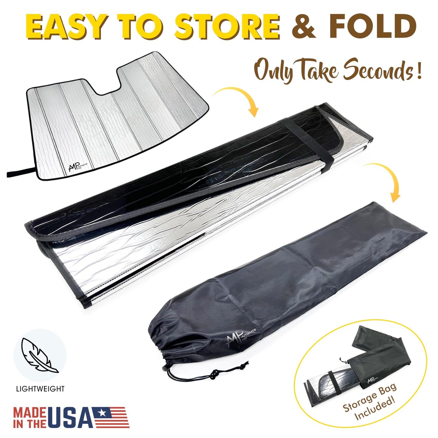 Custom Fit Windshield Foldable Lightweight Sunshade for Hyundai Elantra Sedan, Hybrid, 2025 2024 2023 2022 2021 (Made in USA)