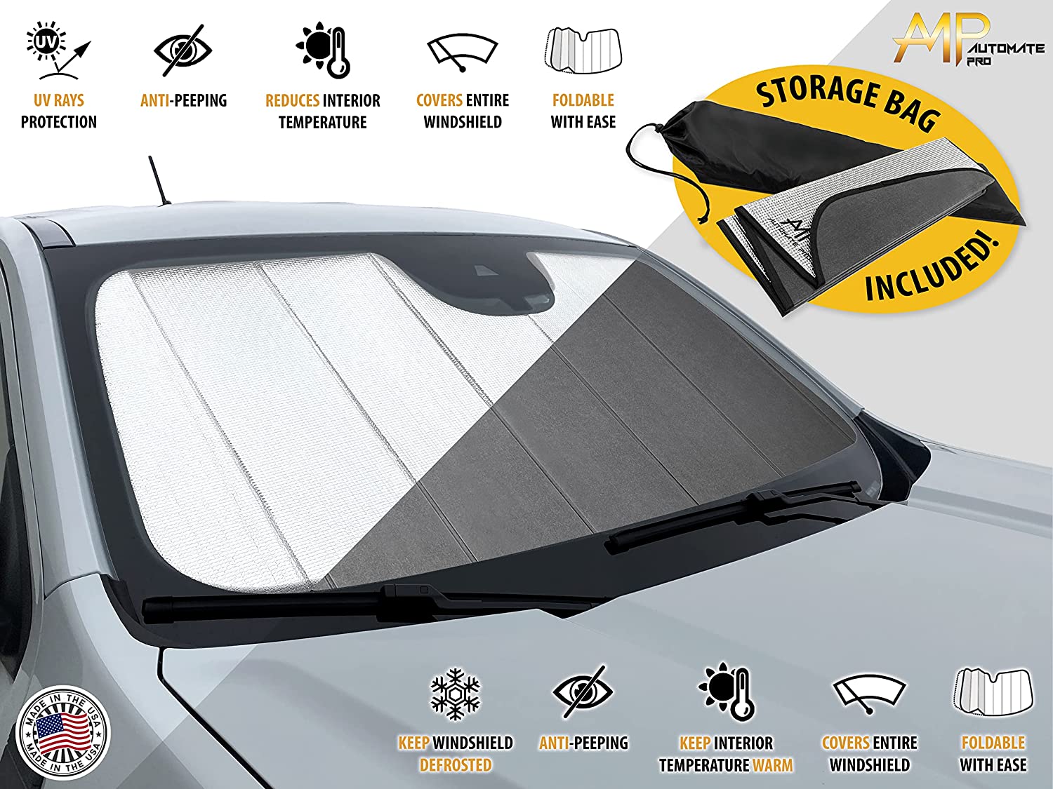 Automate Pro Custom Fit Windshield Foldable Sunshade for 2008 2009 2010 2011 2012 Chevrolet Malibu Sedan